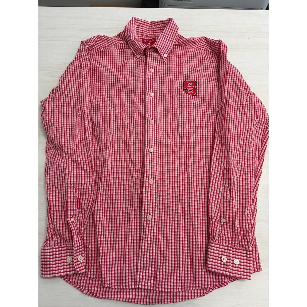 Antigua NC State Wolfpack Button Up Shirt Men's Medium Red Plaid Long Sleeve